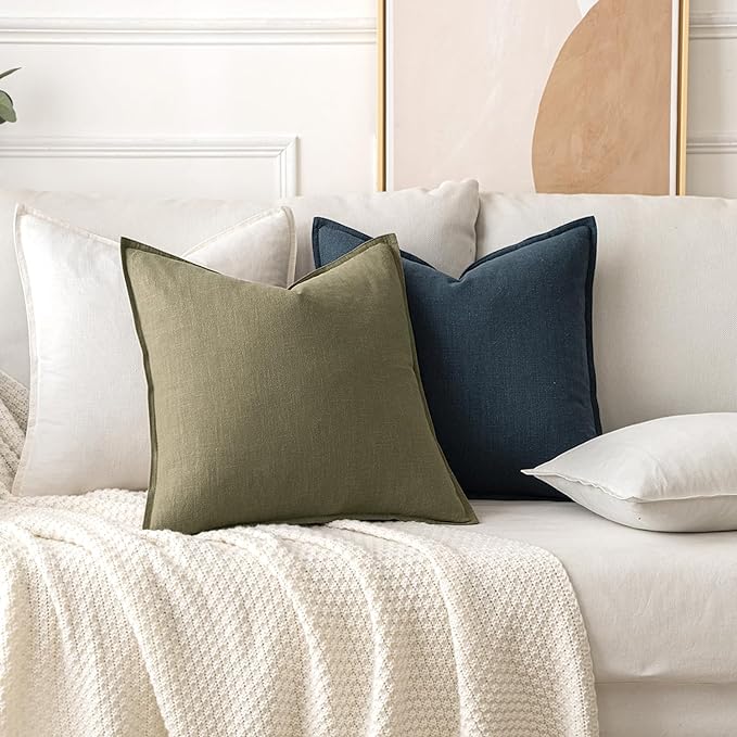 MIULEE Decorative Linen Pillow Covers 18x18 Inch Cream White Boho Farmhouse Neutral Couch Throw Pillows for Bed Pack of 2 Accent Modern Pillowcase Sofa Livingroom Home Decor