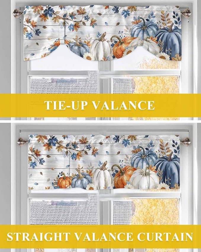 Thanksgiving Pumpkin Tie Up Valance Curtains - Image 6