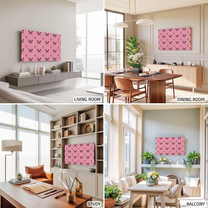 Black Butterflies Bow on Pink Indoor TV Cover, Elastic TV Screen Protector - Image 5