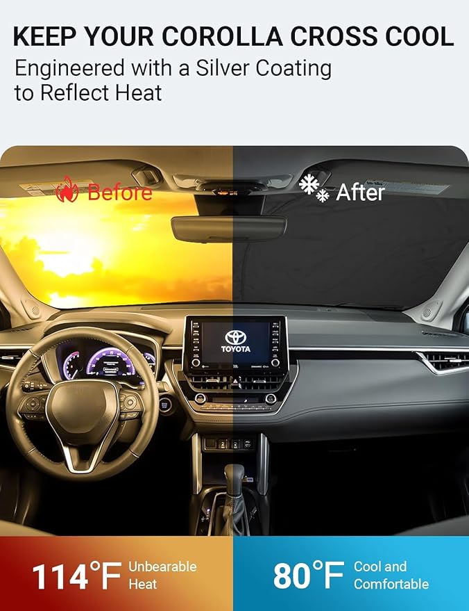 Proadsy Windshield Sun Shade for Toyota Corolla Cross 2022-2025 2026 4-Layer - Image 3