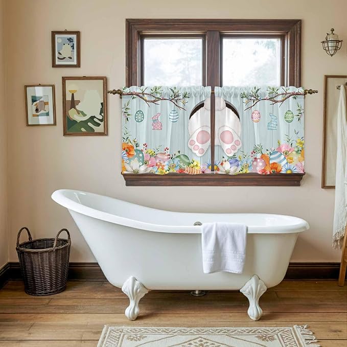 Easter Bunny Kitchen Tier Curtains 24 Inch Long 2 Panel Set, Rod Pocket Cafe - Image 5