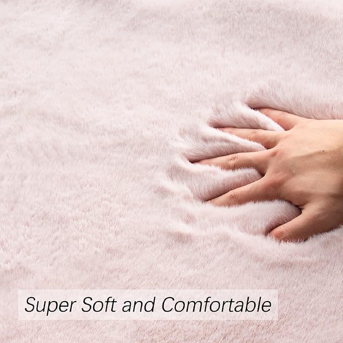 ORINOVA Fluffy Pink Washable Runner Rugs for Bedroom Fuzzy Faux Rabbit Shag Fur Rug for Living Room Furry Runner Rugs for Hallway 2x8 Nursery Rug
