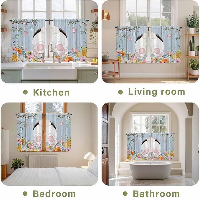 Easter Kitchen Tier Curtains 45 Inch Long 2 Panel Set, Rod Pocket Short Window - Image 8