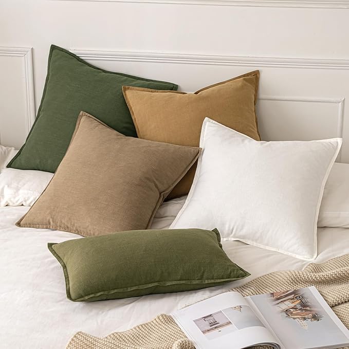 MIULEE Decorative Linen Euro Sham Pillow Covers 24x24 Khaki Boho Farmhouse Neutral Winter Couch Throw Pillows for Bed Pack of 2 Accent Modern Pillowcase Sofa Livingroom Home Decor
