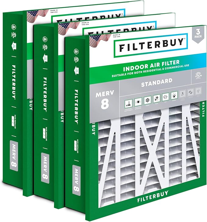 Filterbuy 24x24x5 Air Filter MERV 8 Essential Dust & Allergy Defense, by Filterbuy