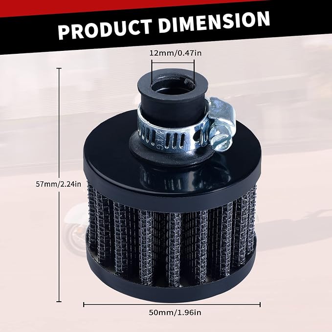 12mm Air Filter: High Flow Air Breather Cold Air Intake Filter - Image 3