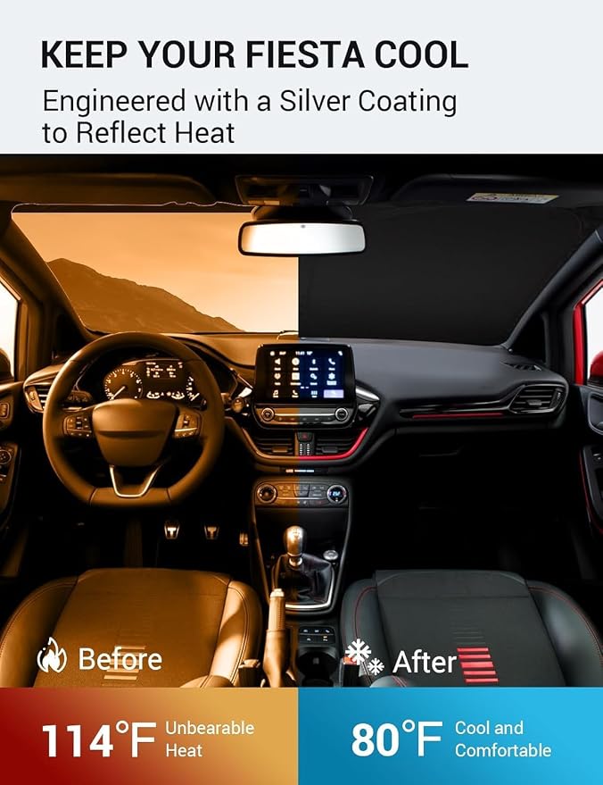 Proadsy 2026 Upgrade Windshield Sun Shade Custom Fit 2017-2019 Ford Fiesta - Image 3