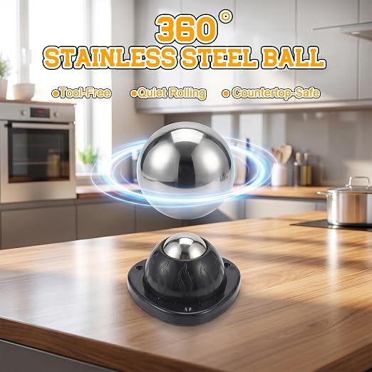 4 Pack Black Stainless Steel Self Adhesive Caster Wheels | 60 Lbs Load Capacity - Image 5