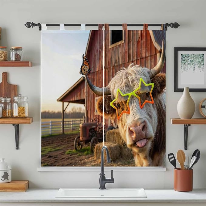 Farm Yaks Living Room Curtains 84 Inch Length, Window Curtains Tab Top - Image 3