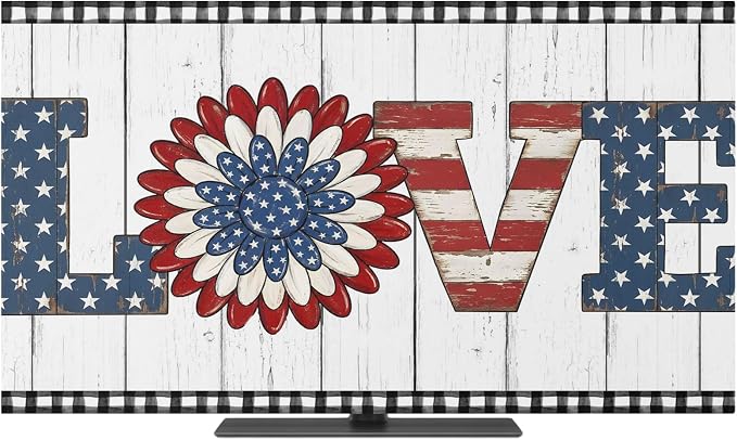 4th of July Patriotic LOVE Text Flower Indoor TV Cover, Elastic TV Screen - Image 2
