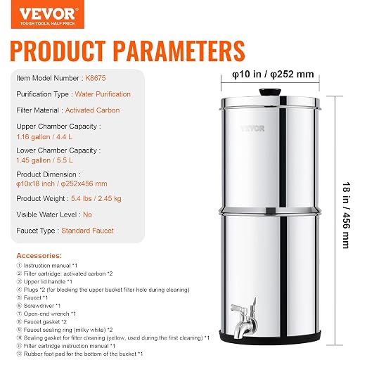 VEVOR Gravity-fed Water Filter System, 1.5G 304 Stainless-Steel Countertop - Image 7
