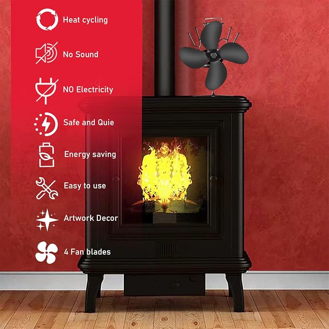 COMBIUBIU Wood Stove Fan 4 Blade Fireplace Fan - Image 6