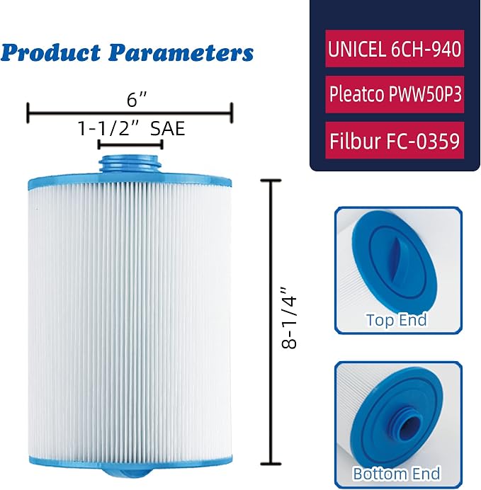 PWW50 Spa Filter, Replaces 6CH-940，Filbur FC-0359, Waterway Front Access Skimmer - Image 2