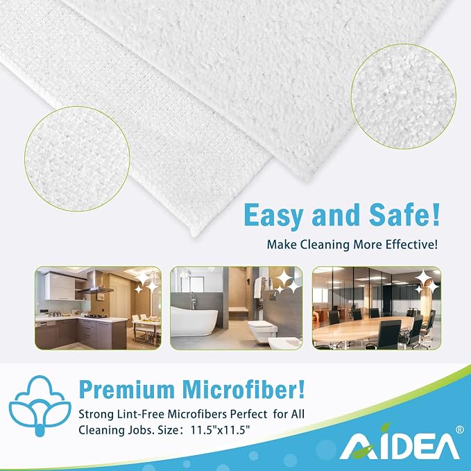 AIDEA Microfiber Cleaning Cloth White 50PK, Cleaning Rags, Microfiber Towels - Image 6
