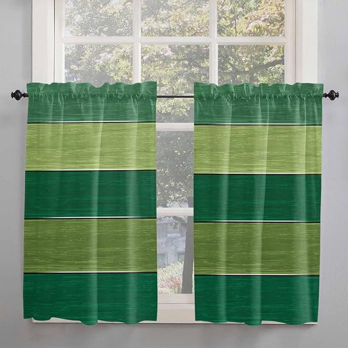Farm Retro Green Wood Grain Window Valance Curtains, Rustic Wooden Plank - Image 7