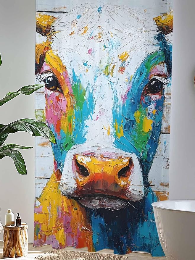 Sheer Curtains 96 Inches Long, Funny Colorful Cow Semi Sheer Curtains Light - Image 4