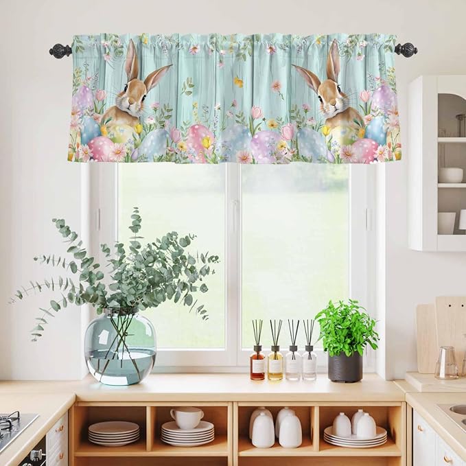 Kitchen Curtains Tiers and Valance Set of 3, Easter Light Filtering Window - Image 4