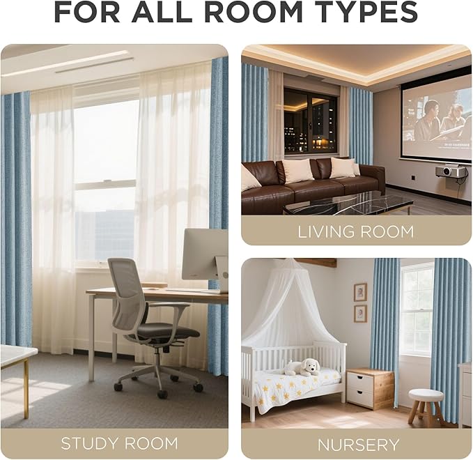Joydeco Blackout Curtains for Bedroom - 72 Inch Long 100% Light Blocking 2 Panels Sky Blue Drapes, Thermal Insulated Room Darkening Curtains, Linen Textured for Living Room, Rod Pocket & Back Tabs