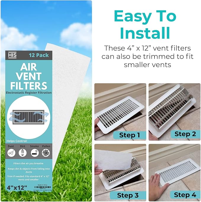 Air Vent Filters For Home 1 Pack of 12-4" x 12” – Register Vent Filters – AC - Image 2