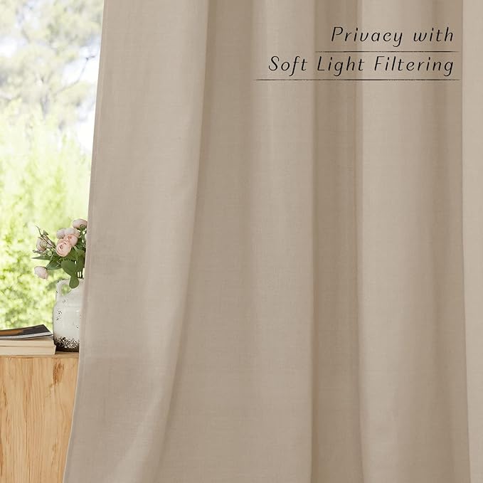 NICETOWN Linen 36 inch Curtains for Kitchen Window, Grommet Thick Flax Linen Taupe Small Window Treatments Privacy Assured with Light Filtering for Cafe/Kids Room, W42 x L36, 2 Panels