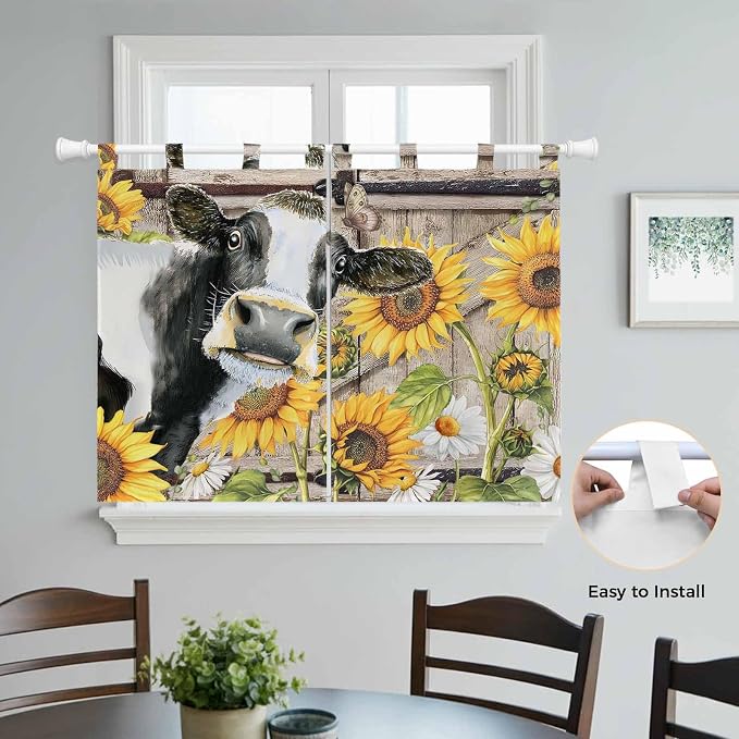 Retro Farmhouse Flower Kitchen Curtains 45 Inch Length, Short Cafe Window - Image 4