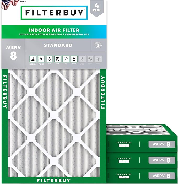 Filterbuy 18x30x2 Air Filter MERV 8 Essential Dust & Allergy Defense, by Filterbuy