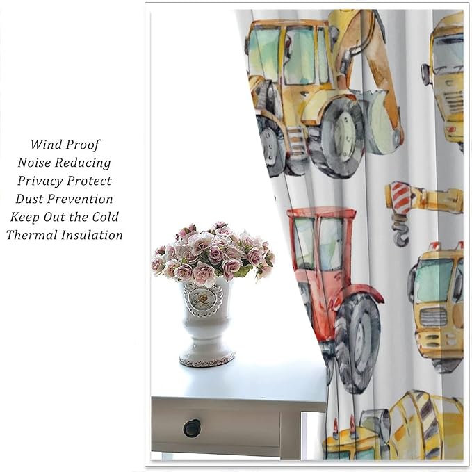 Kids Excavator Curtains, Retro Truck Tractor Machinery Construction Vehicle - Image 5