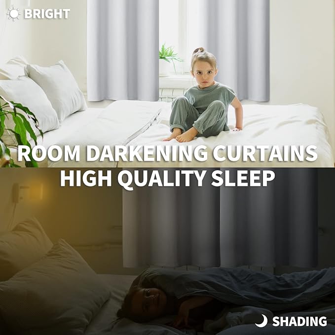 BGment Greyish White Short Room Darkening Curtains for Small Windows, 38 x 45 Inch Thermal Insulated Tier Set of 2 Panels Sun Blocking Drapes for Kitchen Bedroom