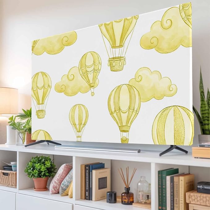 Abstract Yellow Hot Balloons Clouds Indoor TV Cover, Elastic TV Screen - Image 6