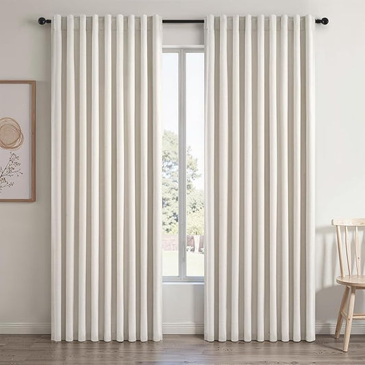 60 Inches Extra Wide Natural Linen Blackout Curtains 84 Inch Length for Living Room Natural Birch Farmhouse Bedroom Thermal Drapes for Winter Thick Window Energy Efficient 60"W x 84"L 2 Panels
