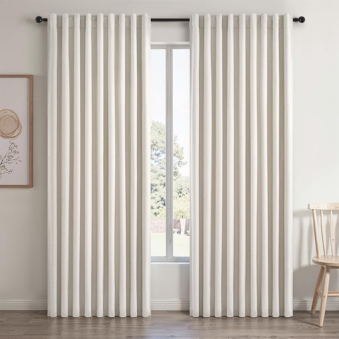 Topfinel Blackout Curtains 60 Inch Length Wide for Sliding Glass Door Living Room 90 Inch Long Linen Back Tab Pleated Drapes 100 Black Out Sound Proof Heavy Insulated Large Window 60" Wx90 Lx2Panels