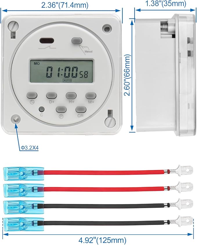 Baomain Time Switch Relay with 4 x Terminal Cable & Waterproof Cover, Digital - Image 4
