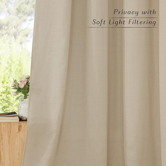 NICETOWN Linen 78 inch Curtains for Kitchen Window, Grommet Thick Flax Linen Angora Small Window Treatments Privacy Assured with Light Filtering for Cafe/Kids Room, W68 x L78, 2 Panels