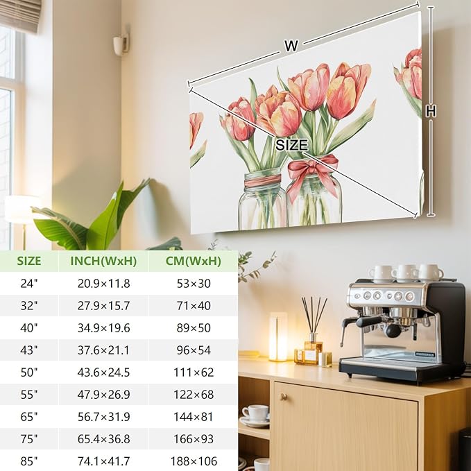 Farm Watercolor Tulip Flower Indoor TV Cover, Elastic TV Screen Protector - Image 4