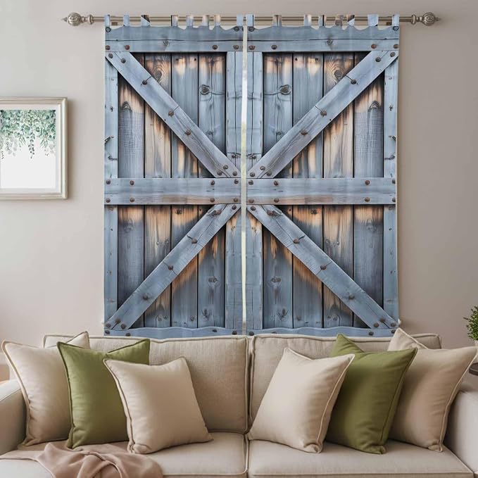 Farmhouse Wood Grain Living Room Curtains 96 Inch Length, Window Curtains Tab - Image 3