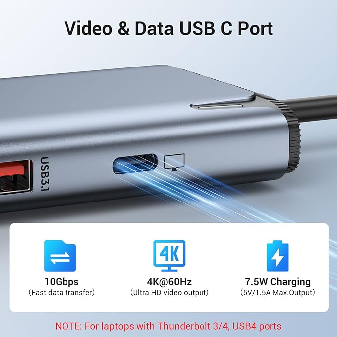 USB C to USB C Hub Multiport Adapter, USB C Splitter Dual Monitor - Image 3