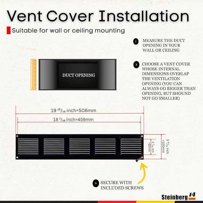 Steinberg14 Black Vent Cover 18x2 - Image 5