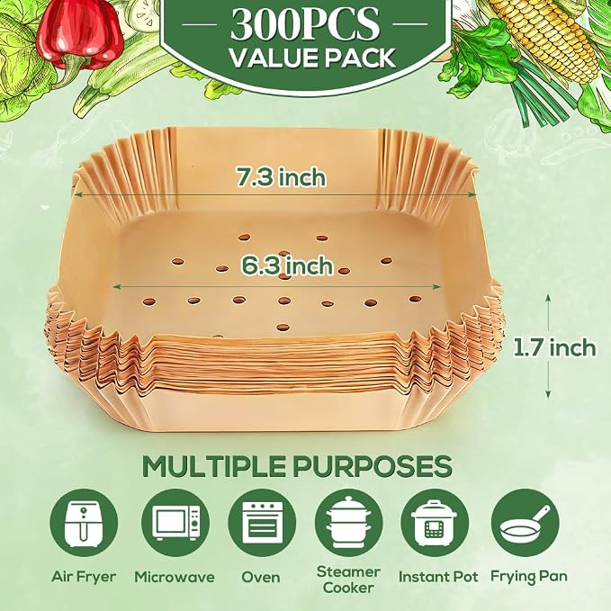 BYKITCHEN 300PCS Small Perforated Disposable Air Fryer Liners - Image 2