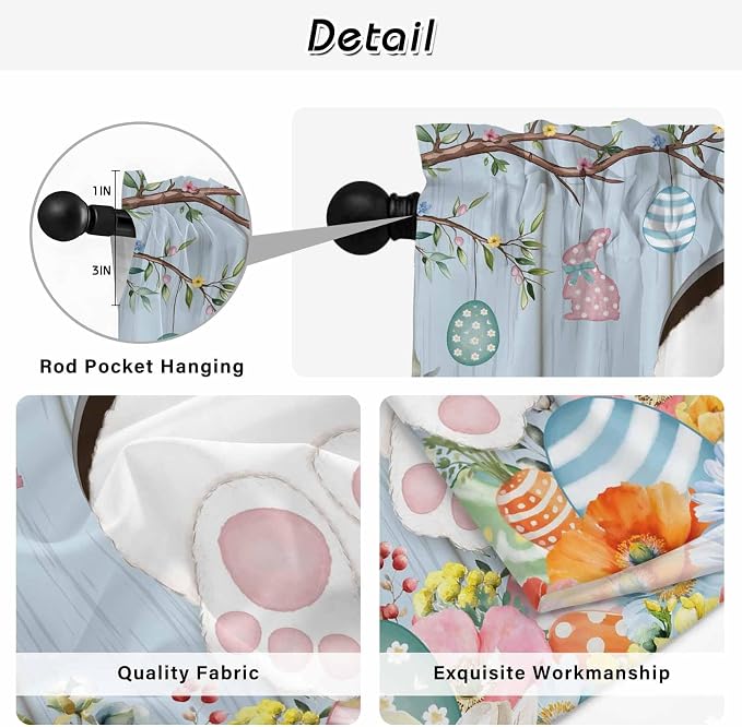 Easter Kitchen Tier Curtains 36 Inch Long 2 Panel Set, Rod Pocket Half Window - Image 9
