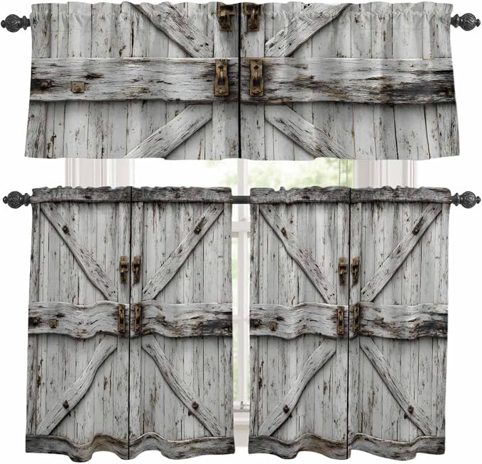 Kitchen Curtains Tiers and Valance Set of 3, Vintage Gate Light Filtering by Anzona