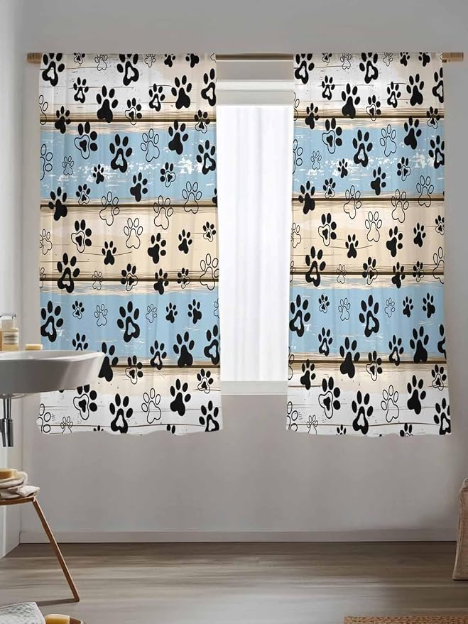 Sheer Curtains 63 Inch Length, Vintage Farmhouse Rustic Wooden Grain Privacy - Image 5