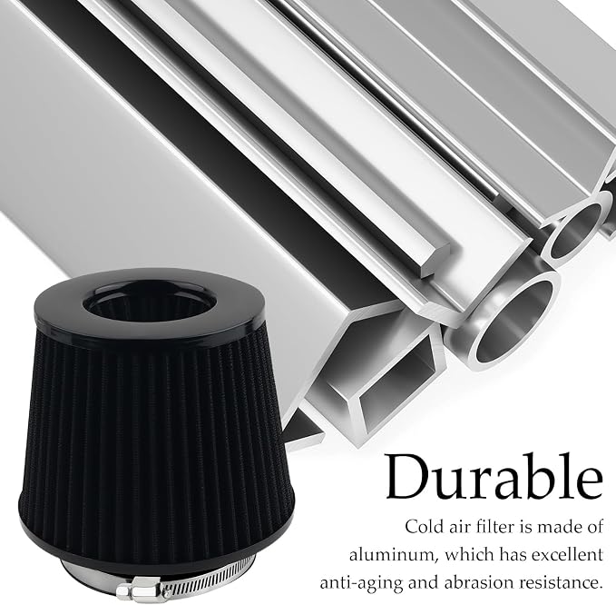 Cold Air Intake Filter with 76, 102mm Adapter Ring, Round Cone Air Filter - Image 3