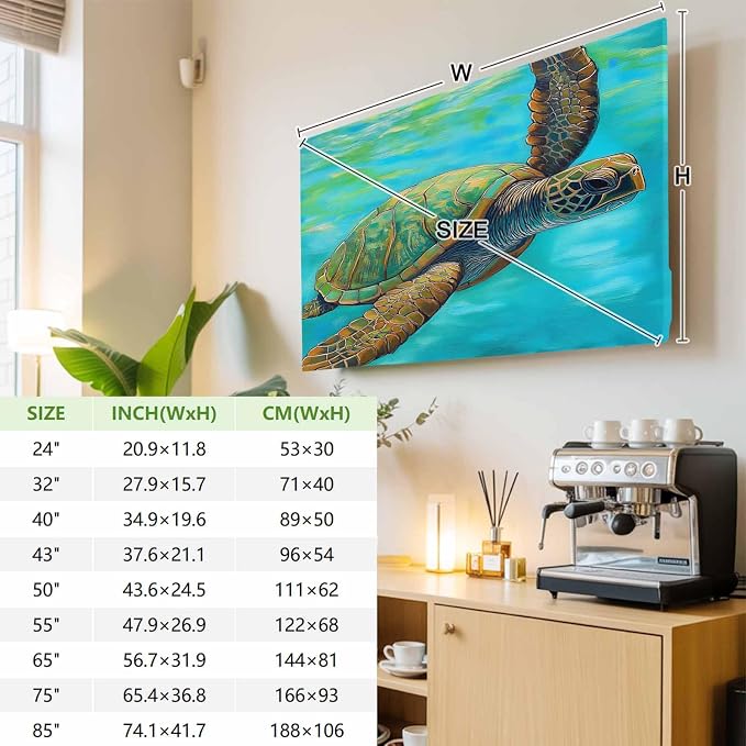 Sea Turtle Summer Ocean Teal Gradient Indoor TV Cover, Elastic TV Screen - Image 3
