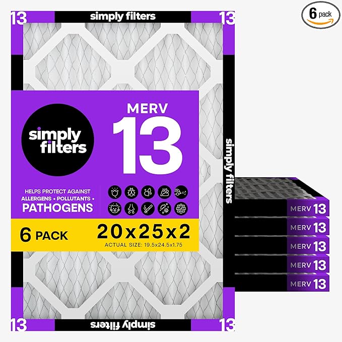 Simply 20x25x2 Air Filter, MERV 13, 6 Pack, Furnace Air Filter by SimplyFilters