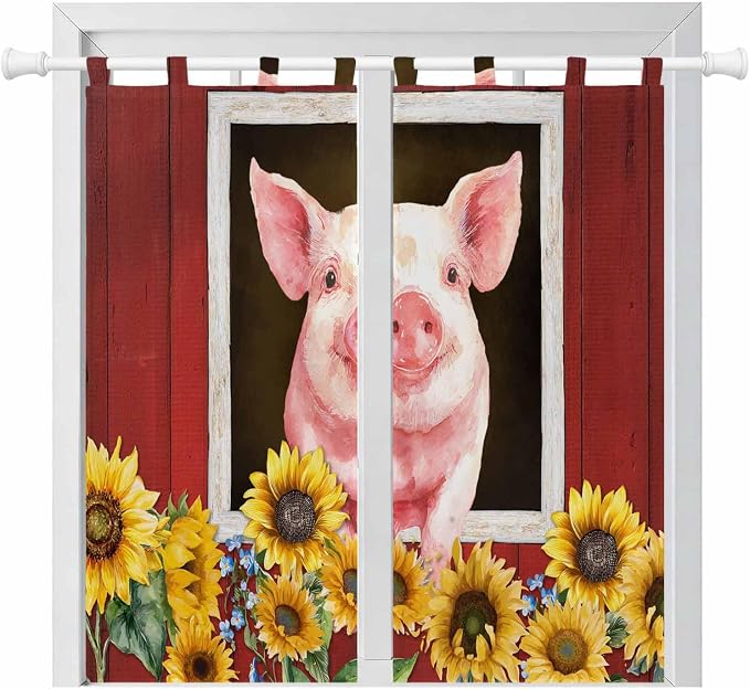 Pigs Sunflowers Bathroom Curtains 63 Inch Length, Window Curtains Tab Top by Unknown