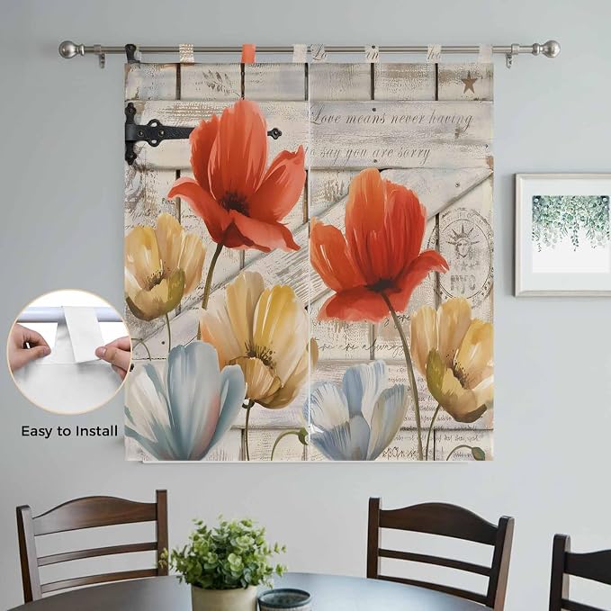 Retro Floral Bedroom Curtains 72 Inch Length, Window Curtains Tab Top - Image 4