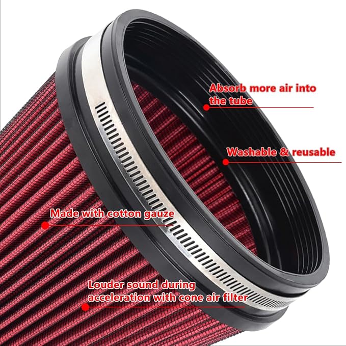 6" Inlet Cold Air Intake Filter Cone Replacement Performance Washable Clamp-On - Image 2