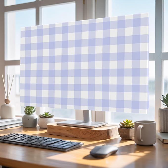 Minimalist Lavender Gingham Plaid Indoor TV Cover, Elastic TV Screen Protector - Image 5