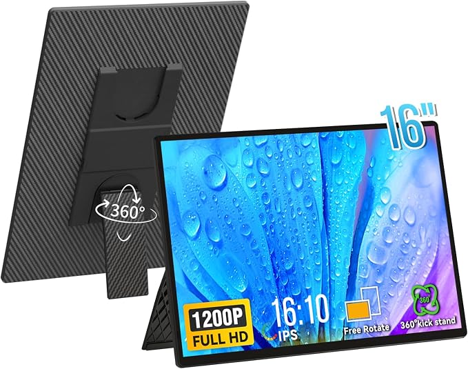 Portable Monitor 16" 1200P FHD Laptop Screen Extender, Horizontal Vertical by BKVOO