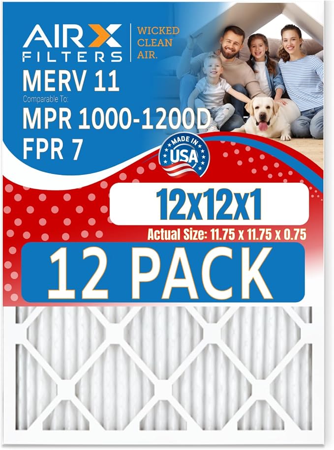 12x12x1 Air Filter MERV 11 Rating, 12 Pack of Furnace Filters Comparable to MPR by AIRXFILTERSWICKEDCLEANAIR